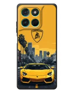 Чехол для Motorola Moto G77 с картинкой «Желтый Lamborghini город»