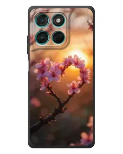 Чехол для Motorola Moto G77 с картинкой «Розовый цвет сердце на фоне заката»