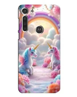 Чехол для Motorola MOTO G8 с картинкой «Радуга и единороги»
