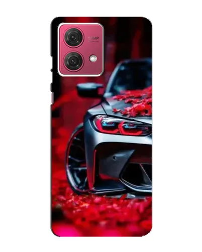Чехол для Motorola MOTO G84 с картинкой «Спортивная BMW и цветы»