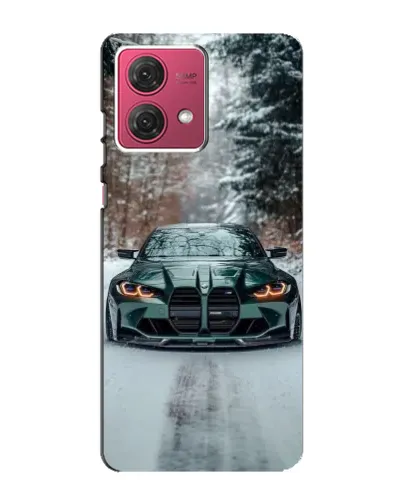 Чехол для Motorola MOTO G84 с картинкой «BMW в зимнем лесу»