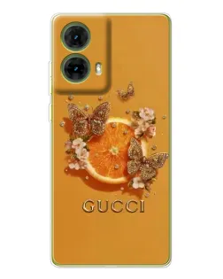 Чехол для Motorola MOTO G85 с картинкой «Gucci — золотые бабочки»