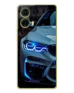 Чехол для Motorola MOTO G85 с картинкой «Взгляд BMW с синими фарами»