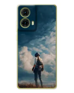 Чехол для Motorola MOTO G85 с картинкой «Герой PUBG на скале»