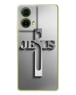Чехол для Motorola MOTO G85 с картинкой «Металлический крест Jesus»