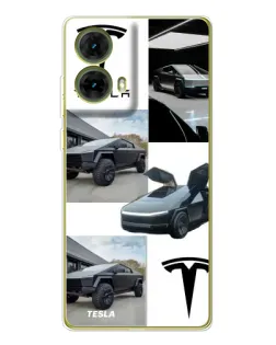 Чехол для Motorola MOTO G85 с картинкой «Коллаж Cybertruck Tesla»