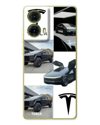 Чехол для Motorola MOTO G85 с картинкой «Коллаж Cybertruck Tesla»