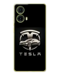 Чехол для Motorola MOTO G85 с картинкой «Tesla — серебристое авто»