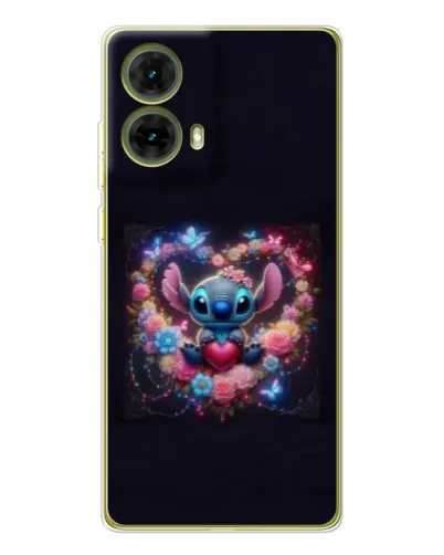 Чехол для Motorola MOTO G85 с картинкой «Stitch в цветах»