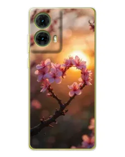 Чехол для Motorola MOTO G85 с картинкой «Розовый цвет сердце на фоне заката»