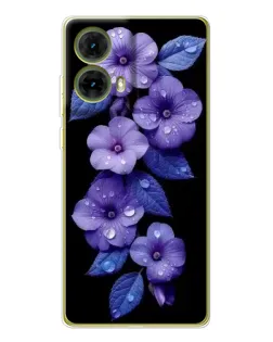Чехол для Motorola MOTO G85 с картинкой «Фиолетовые цветы с росою»
