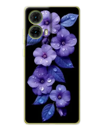 Чехол для Motorola MOTO G85 с картинкой «Фиолетовые цветы с росою»