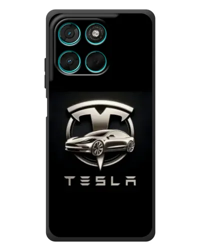 Чехол для Motorola MOTO G86 Power с картинкой «Tesla — серебристое авто»