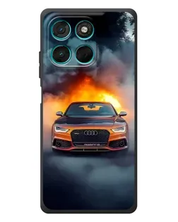 Чехол для Motorola MOTO G86 Power с картинкой «Audi в огненном дыму»