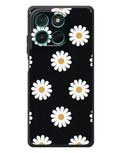 Чехол для Motorola MOTO G86 Power с картинкой «Ромашки на черном»
