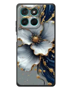 Чехол для Motorola MOTO G86 Power с картинкой «Белый цветок и золотой флюид»