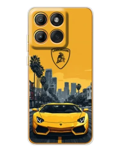 Чехол для Motorola MOTO G86 с картинкой «Желтый Lamborghini город»