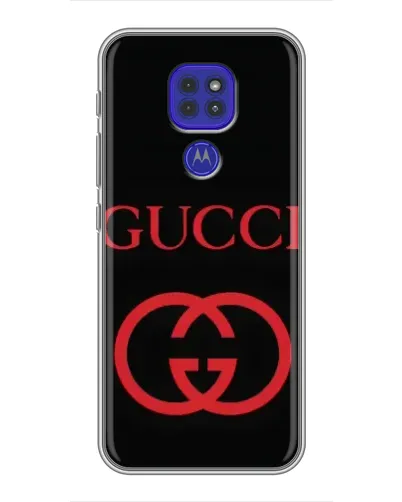 Чехол для Motorola MOTO G9 Play с картинкой «Gucci — красный логотип»