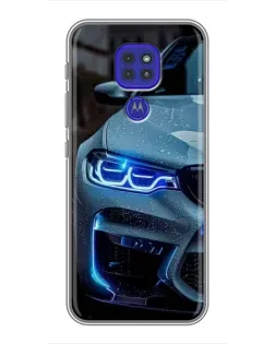 Чехол для Motorola MOTO G9 Play с картинкой «Взгляд BMW с синими фарами»