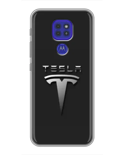 Чехол для Motorola MOTO G9 Play с картинкой «Стальной логотип Tesla»