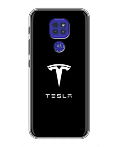Чехол для Motorola MOTO G9 Play с картинкой «Tesla White Logo»