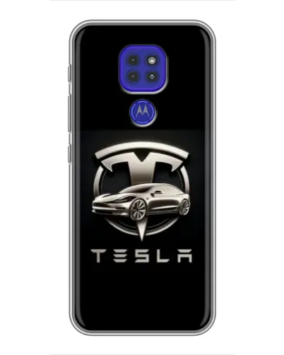 Чехол для Motorola MOTO G9 Play с картинкой «Tesla — серебристое авто»