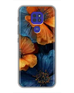 Чехол для Motorola MOTO G9 Play с картинкой «Яркая сине-оранжевая флора»