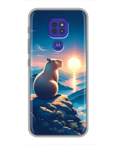 Чехол для Motorola MOTO G9 Play с картинкой «Закат солнца с капибарой»