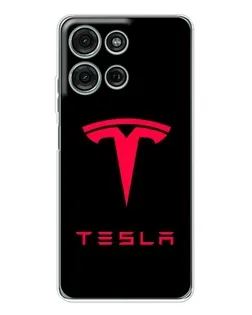 Чехол для Motorola Moto G96 5G с картинкой «Tesla Red Logo»