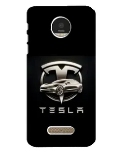 Чехол для Motorola MOTO Z с картинкой «Tesla — серебристое авто»