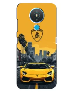 Чехол для Nokia 1.4 с картинкой «Желтый Lamborghini город»