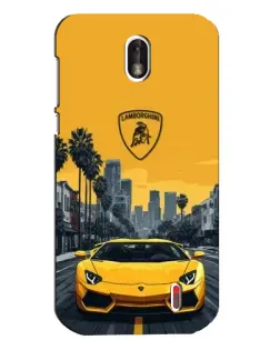 Чехол для Nokia 1 с картинкой «Желтый Lamborghini город»