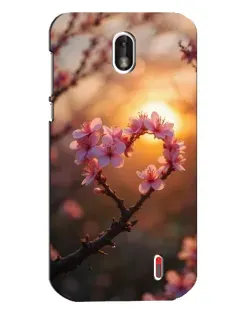 Чехол для Nokia 1 с картинкой «Розовый цвет сердце на фоне заката»