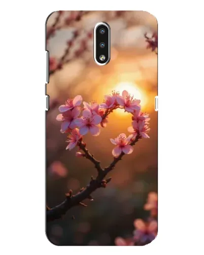 Чехол для Nokia 2.3 с картинкой «Розовый цвет сердце на фоне заката»
