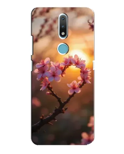 Чехол для Nokia 2.4 с картинкой «Розовый цвет сердце на фоне заката»