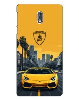 Чехол для Nokia 3 с картинкой «Желтый Lamborghini город»