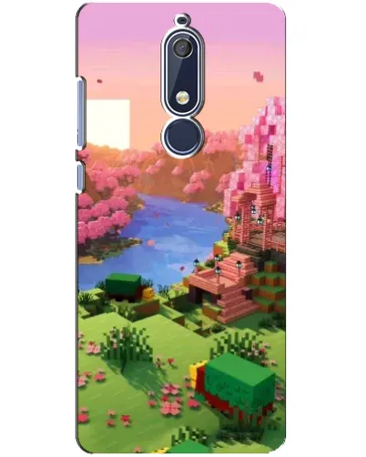 Чехол для Nokia 5.1 (2018) с картинкой «Розовое дерево Minecraft»