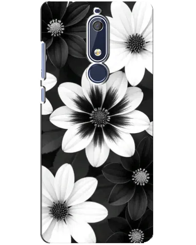 Чехол для Nokia 5.1 (2018) с картинкой «Монохромные астры»