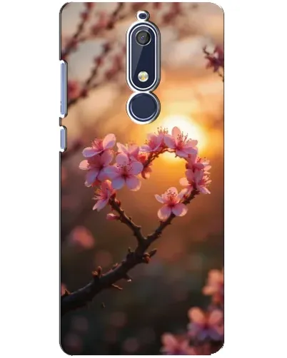 Чехол для Nokia 5.1 (2018) с картинкой «Розовый цвет сердце на фоне заката»