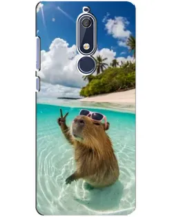 Чехол для Nokia 5.1 (2018) с картинкой «Капибара на море»
