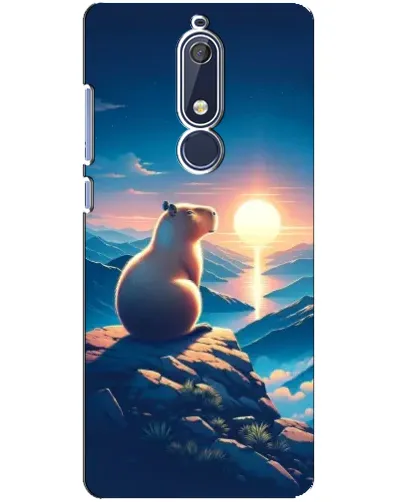 Чехол для Nokia 5.1 (2018) с картинкой «Закат солнца с капибарой»