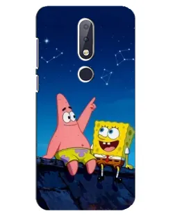 Чехол для Nokia 6.1 Plus с картинкой «Губка Боб и Патрик ночью» Чехол для Nokia 6.1 Plus с картинкой «Губка Боб и Патрик ночью»