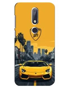 Чехол для Nokia 6.1 Plus с картинкой «Желтый Lamborghini город» Чехол для Nokia 6.1 Plus с картинкой «Желтый Lamborghini город»