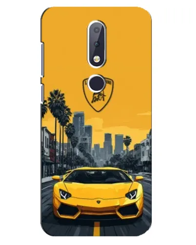 Чехол для Nokia 6.1 Plus с картинкой «Желтый Lamborghini город»