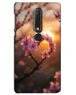 Чохол для Nokia 6 2018 з картинкою «Рожевий цвіт  сердечко на тлі заходу»
