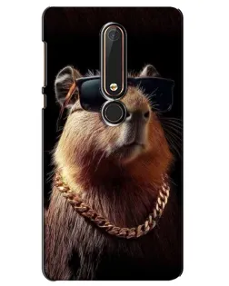 Чехол для Nokia 6 2018 с картинкой «Капибара золотая цепь»