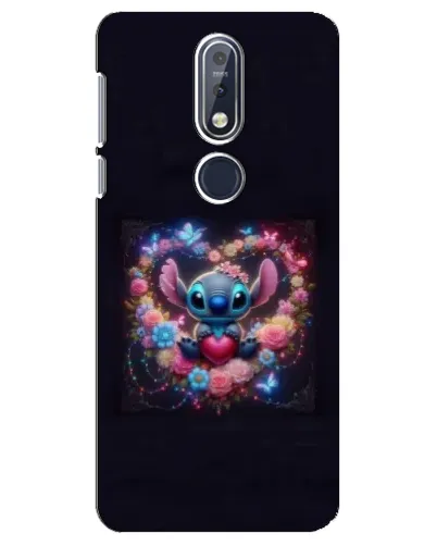 Чехол для Nokia 7.1 (2018) с картинкой «Stitch в цветах» Чехол для Nokia 7.1 (2018) с картинкой «Stitch в цветах»