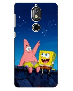 Чехол для Nokia 7 с картинкой «Губка Боб и Патрик ночью»