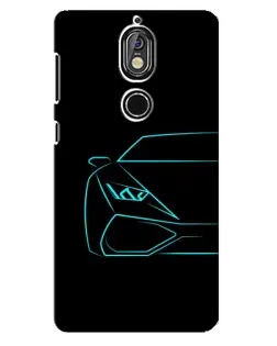 Чохол для Nokia 7 з картинкою «Блакитний силует Lamborghini»