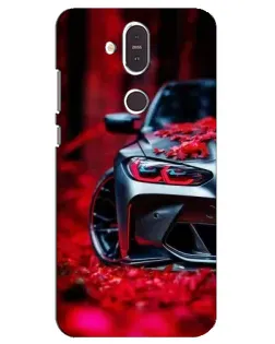 Чехол для Nokia 8.1 (2018) с картинкой «Спортивная BMW и цветы»